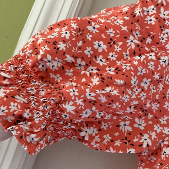 Orange with white floral print wrap dress - tied side - Picture 6 of 7